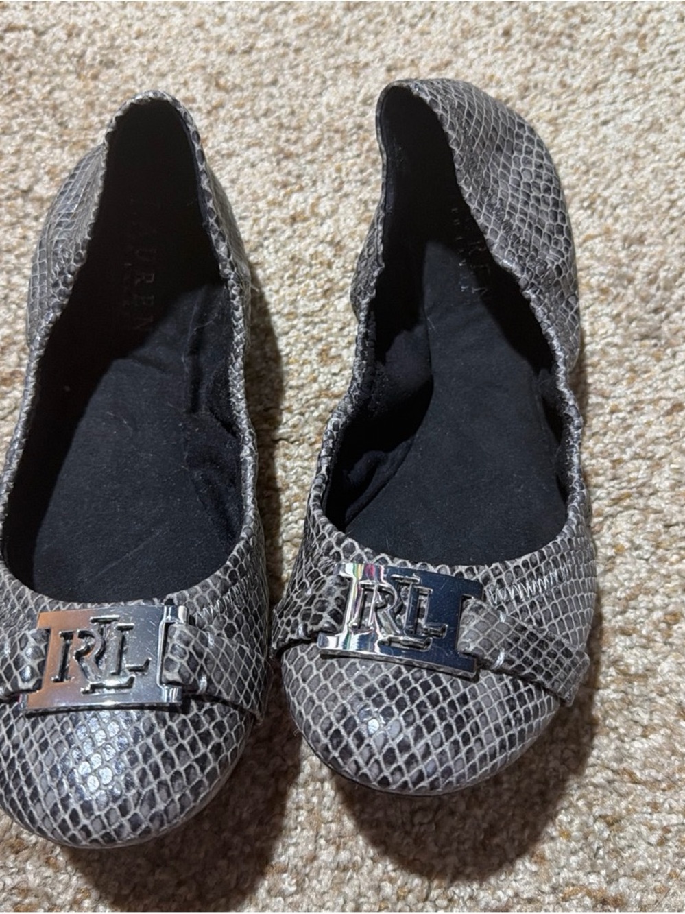 Ralph Lauren Gray Snake-Print Ballet Flats for Kids